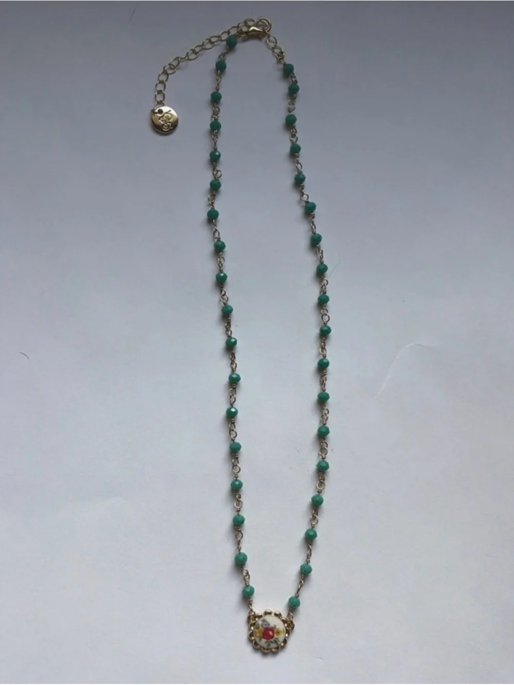 Vintage Style Turquoise Color Beaded Floral Charm Necklace Great to Bundle!
